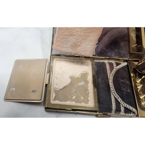 Vintage Elegant Rhinestone Powder Compact Lipstick Makeup Cig/Money Mirror Case - Picture 10 of 16